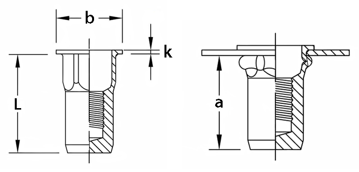 Rivet Nut Flange Head Closed End Half Hex Technical Drawing