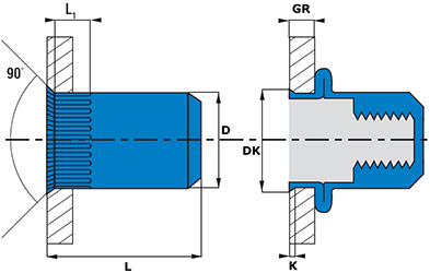 Rivet nut reduced countersunk knurled closed end