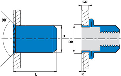 Rivet nut reduced countersunk smooth open end