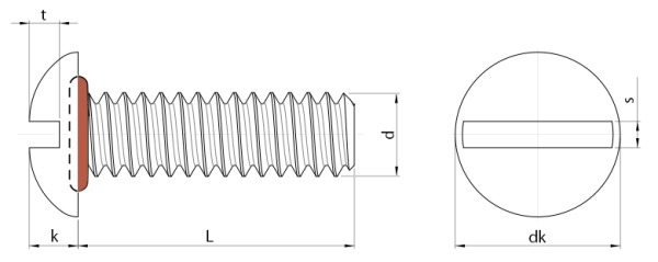 Round Head O-Ring Seal Screws Technical Drawing