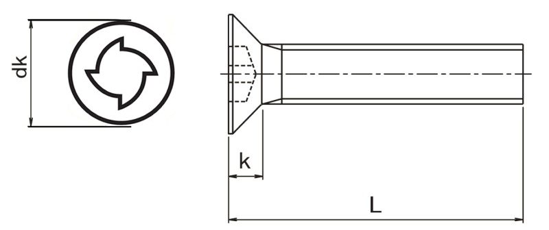 Sentinel Countersunk Security Machine Screw Technical Drawing