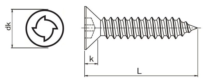 Sentinel Countersunk Security Wood Screw Technical Drawing