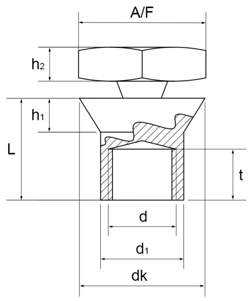 Shear Barrel Nuts Countersunk Head Technical Drawing