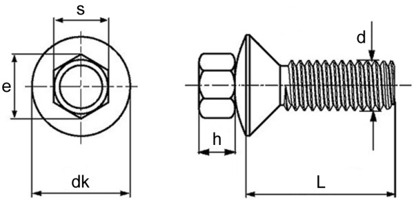 Shear Bolts Raised Countersunk Technical Drawing