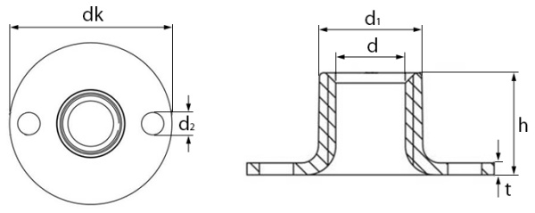 Slab Base Tee Nuts Technical Drawing