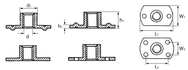 Slab Base Tee Nuts Technical Drawing