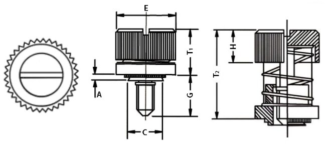 Slotted Low Profile Self Clinch Captive Panel Fasteners Technical Drawing