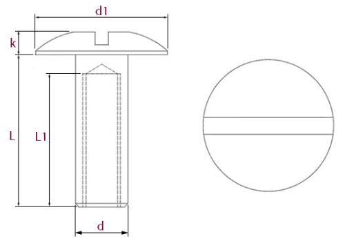 Slotted Mushroom Head Barrel Nuts Technical Drawing