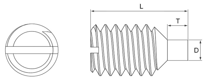 Slotted Nylon Tipped Grubscrews Technical Drawing