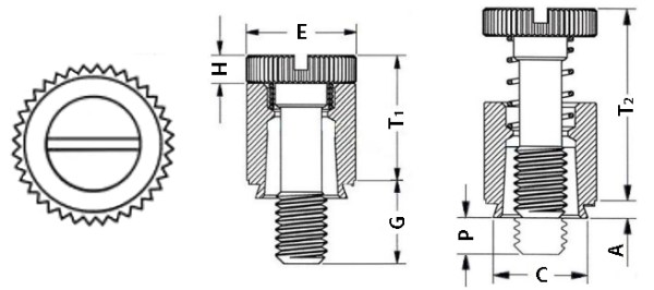 Slotted Spring-Loaded Self Clinch Captive Panel Fasteners Technical Drawing