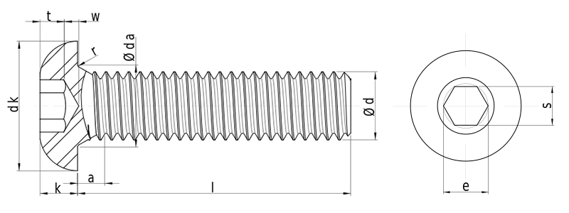 Socket Button Head Screw to ISO 7380 Technical Drawing