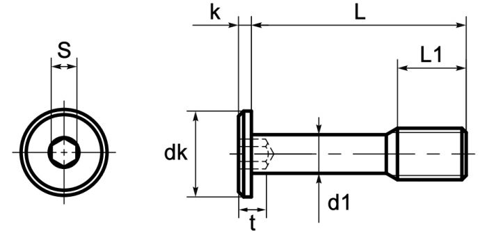 Socket Cap Micro Profile Captive Screws Technical Drawing