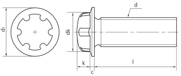 E-6 Drive Security Screw Technical Drawing