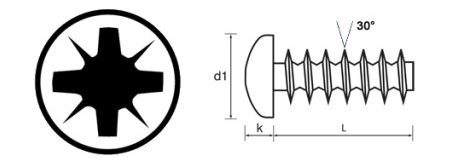 Pozi Pan Head Thread Forming 30 Degree Screw Technical Drawing