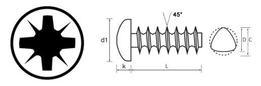 Pozi Pan Head Thread Forming Screw 44 Degree Technical Drawing