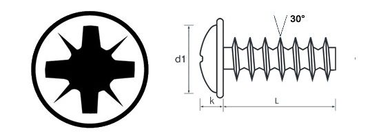 Pozi Flange Head Thread Forming Screw 30 Degree Technical Drawing