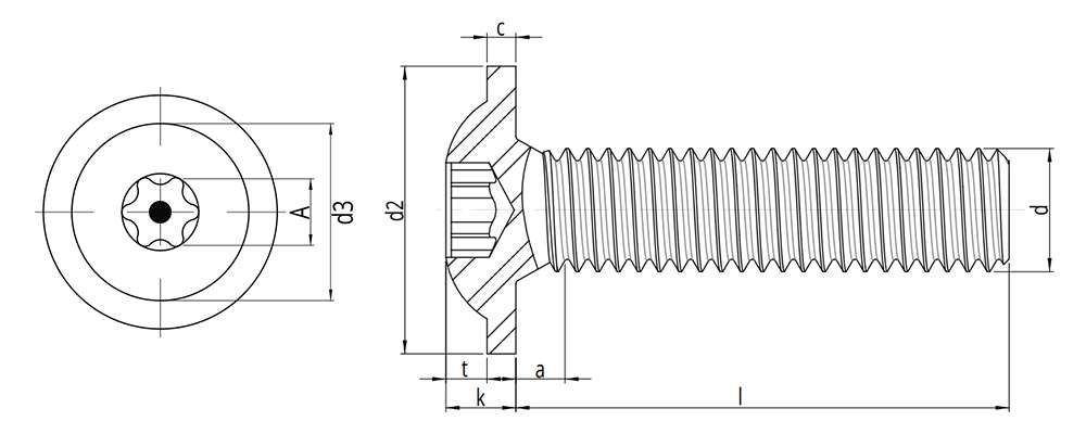Pin TX Button Flange Security Screws (ISO 7380-2 with Pin)
