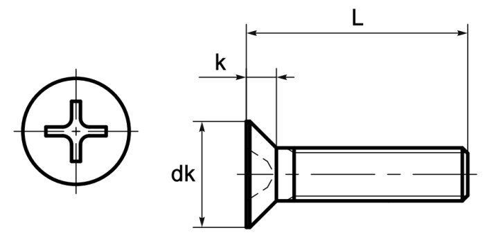 Titanium Pozi Countersunk Screws Technical Drawing