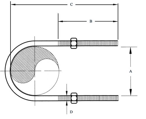 Extended U Bolt Technical Drawing