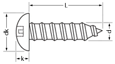 Ultra Drive Button Head Security Self Tapping Screws Technical Drawing