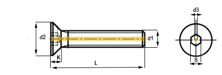 vented socket countersunk screw technical drawing