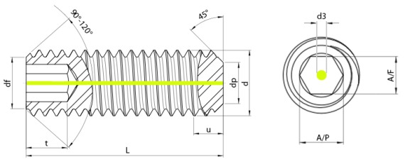 Vented Socket Set Screw Flat Point Technical Drawing