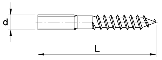 Wood-to-Metal Dowels (Hanger Bolts) Technical Drawing