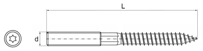 6 Lobe TX Drive Wood to Metal Dowels Technical Drawing