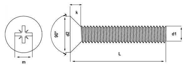 aluminium pozi countersunk technical drawing