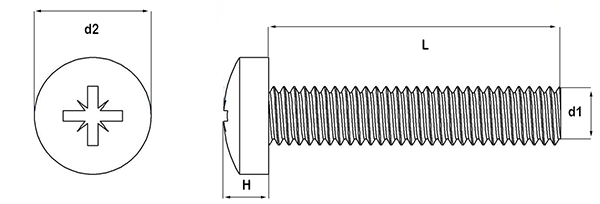 aluminium pozi pan head screw technical drawing