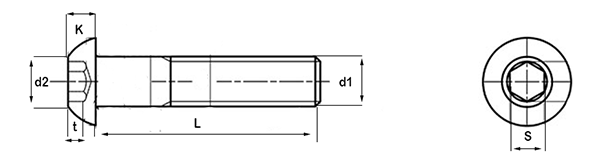 aluminium socket button head screw technical drawing