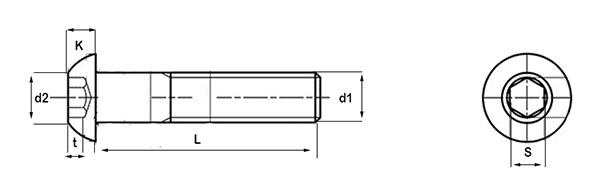 aluminium socket button head screw technical drawing