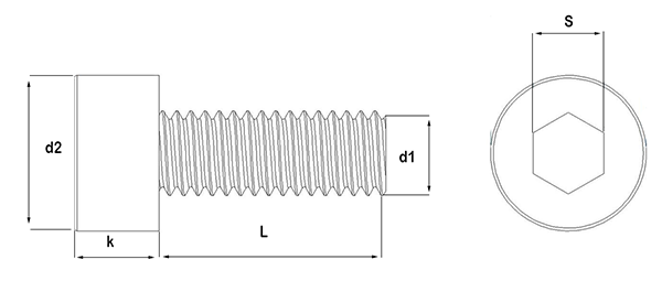 aluminium socket head cap screw technical drawing