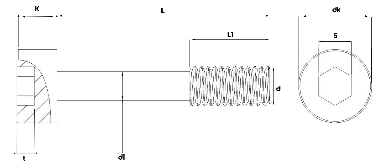 Cap Head Reduced Shank Captive Screws Technical Drawing