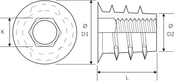 Insert Nuts for Wood Type D Technical Drawing