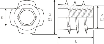 Insert Nuts for Wood Type E Technical Drawing