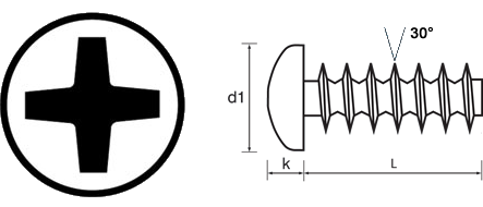 Phillips Pan Thread forming screw technical drawing