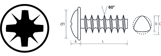 Pozi Flange Threadforming screw 60 degree technical drawing