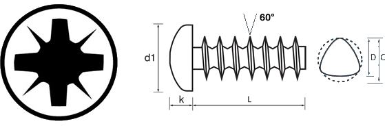 pozi pan threadforming screw for plastic 60 degree technical drawing