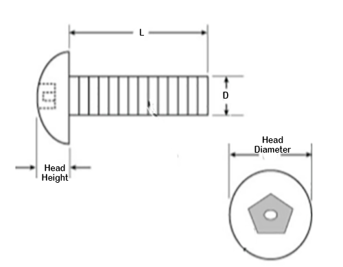 pin pentagon button head technical drawing