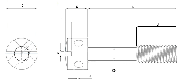 slotted capstan captive screw technical drawing