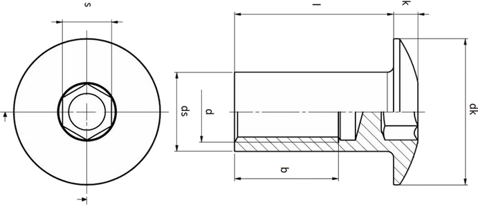 socket button barrel nut technical drawing