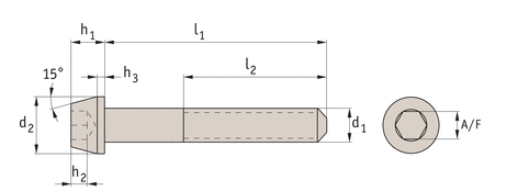 titanium tapered head socket cap screw technical drawing