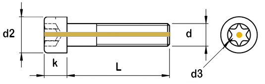 vented 6 lobe torx hexalobular screws technical drawing