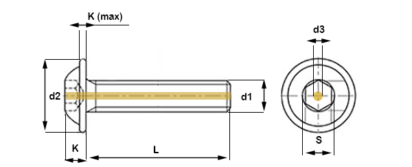 vented socket button flange screw technical drawing