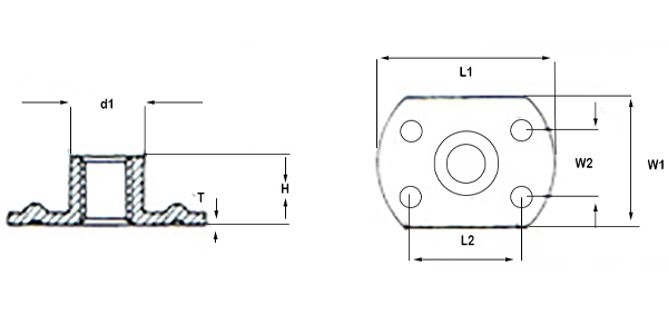weld base tee nuts technical drawing
