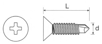 Countersunk Metric Thread Drill Point Screw Technical Drawing