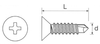 Countersunk Head Self Tapping Thread Drill Point Technical Drawing