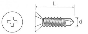 Faceted Self Countersinking Metric Thread Drill Point Screw Technical Drawing